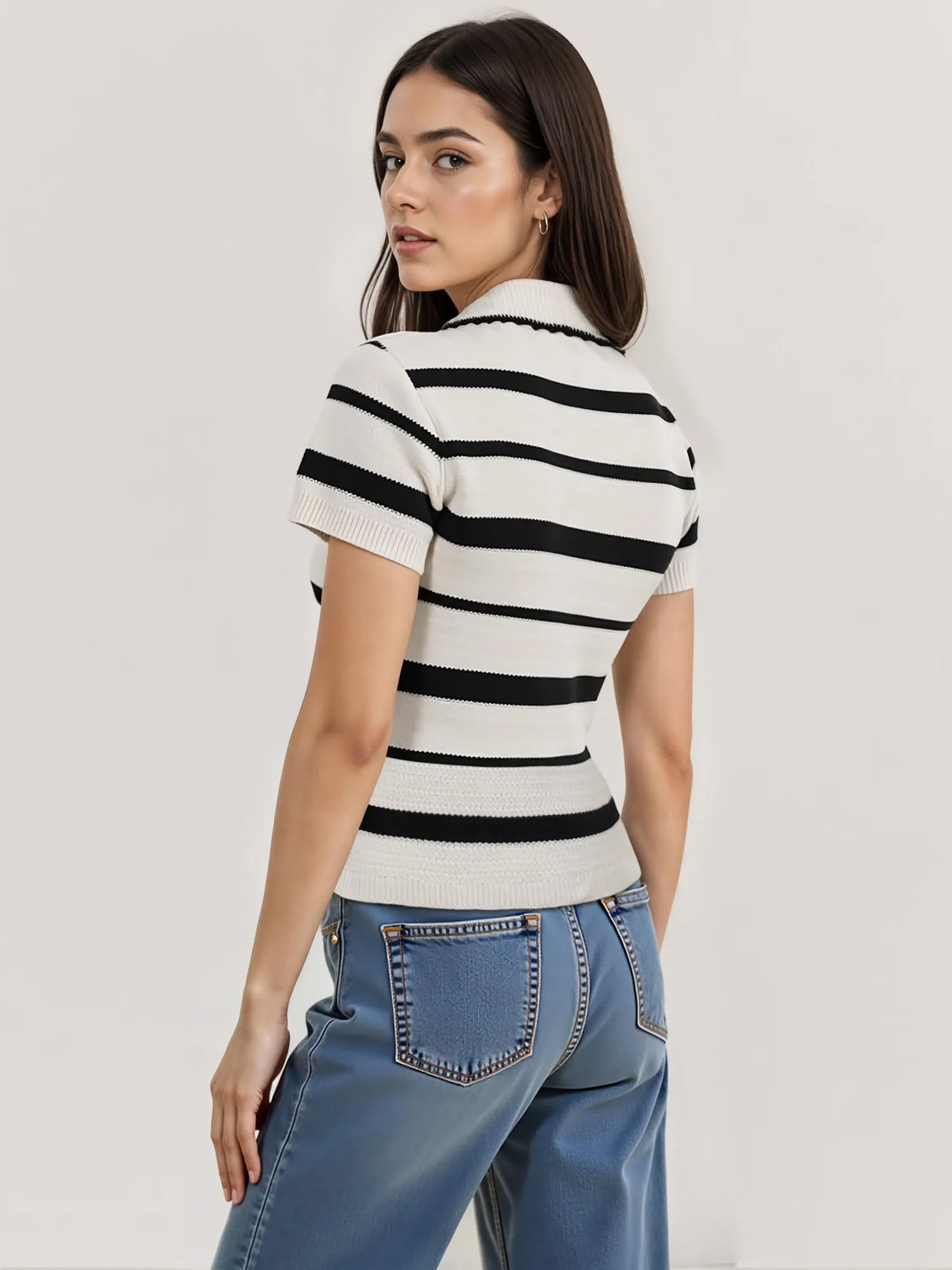 Striped Collared Polo Sweater