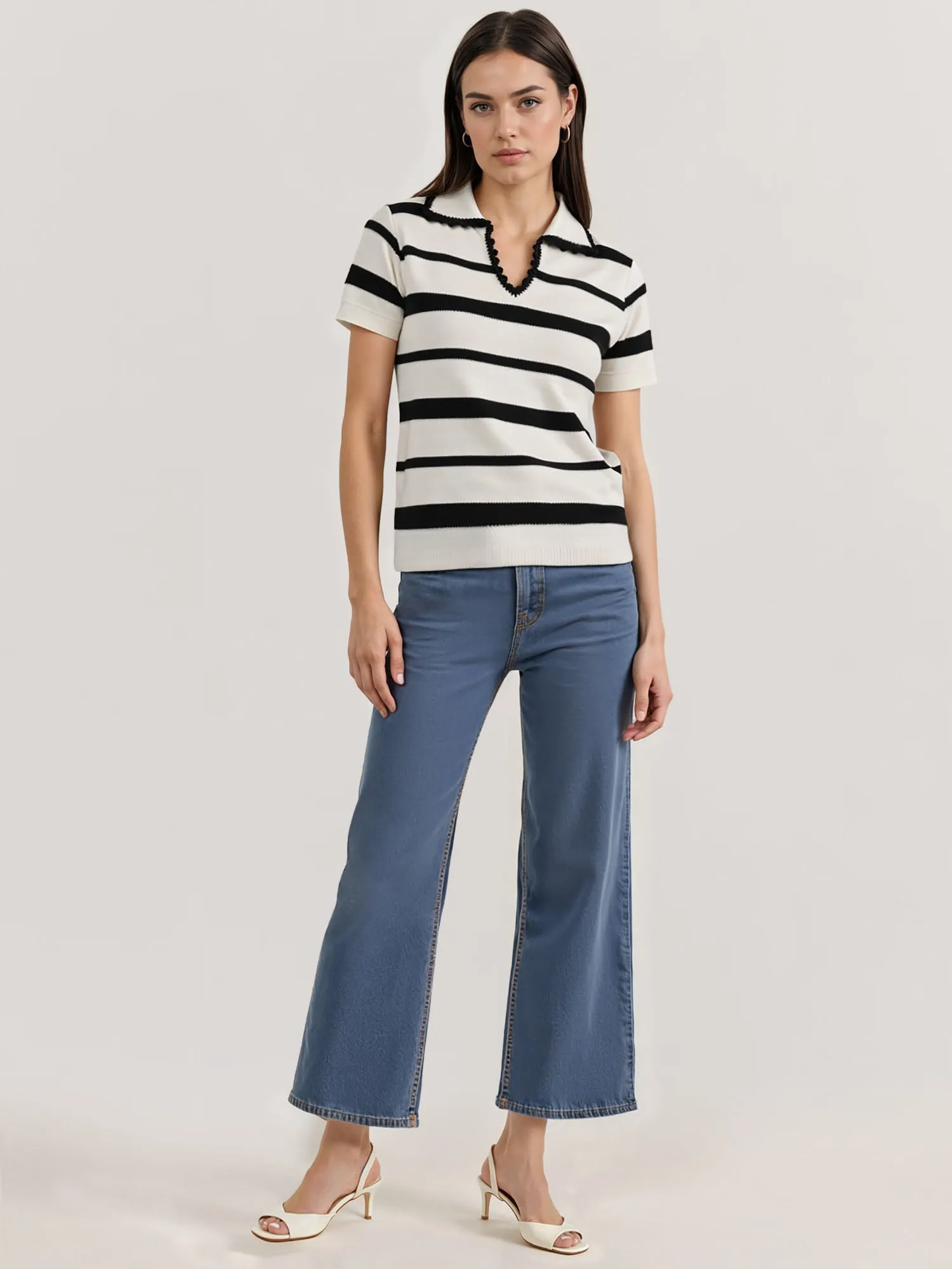Striped Collared Polo Sweater