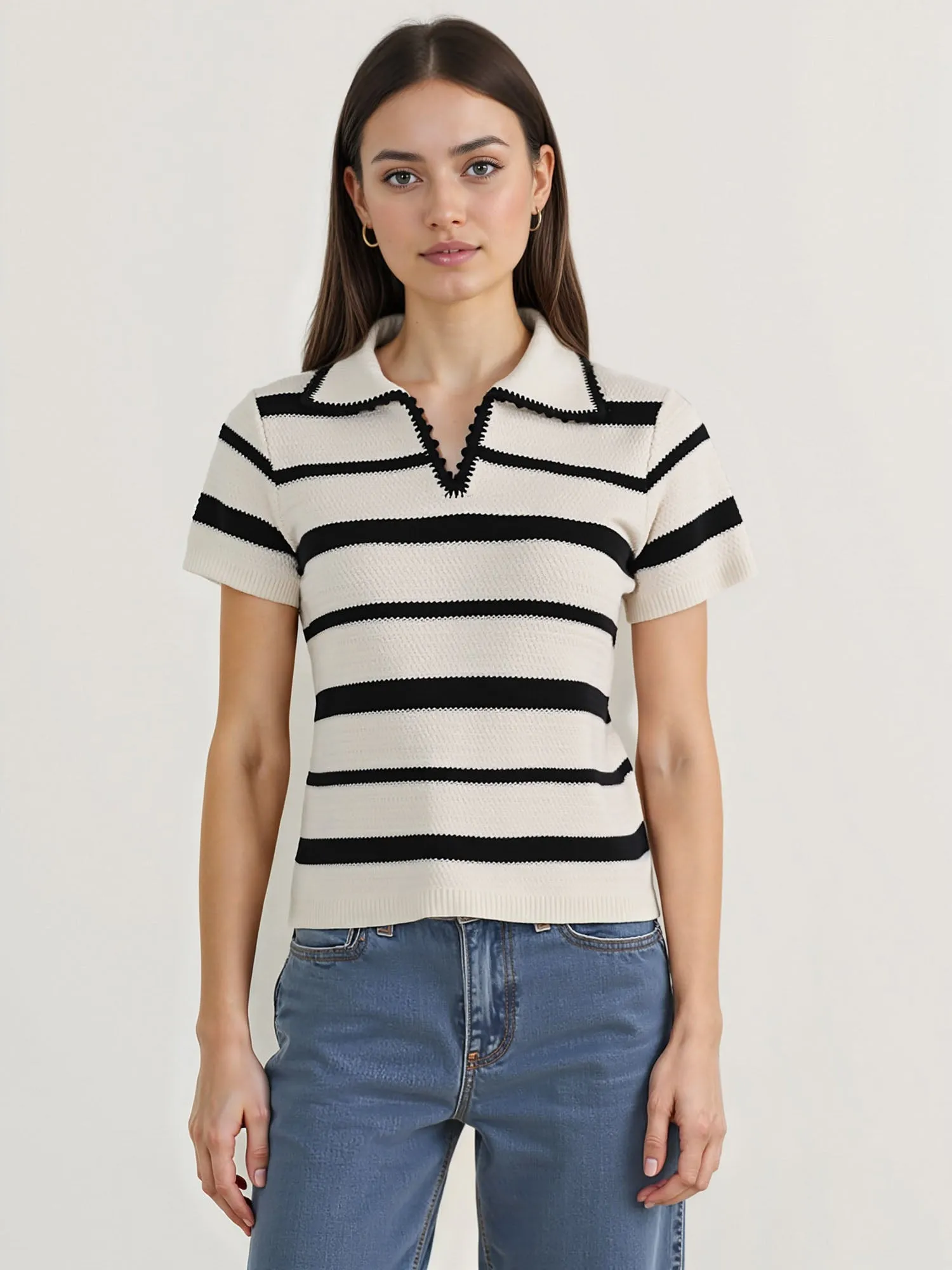 Striped Collared Polo Sweater