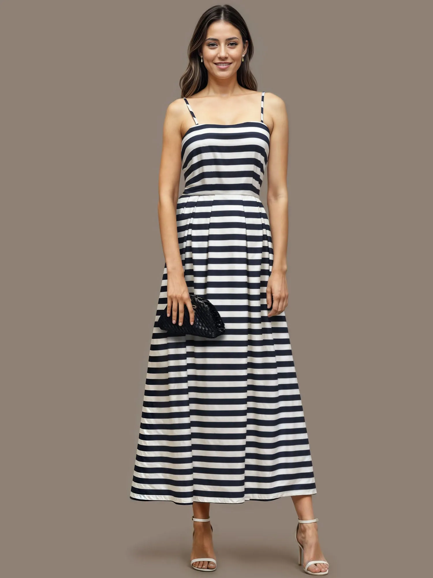 Striped Fit & Flare Maxi Dress
