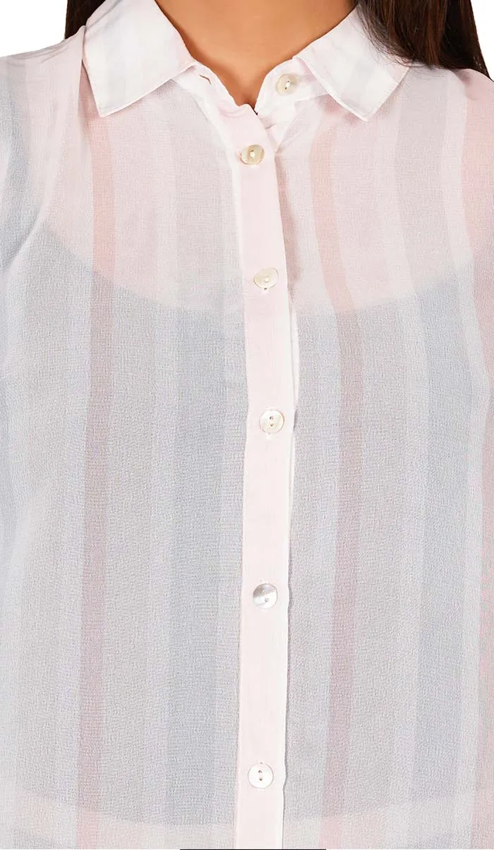 Striped Sleeveless Collar Shirt | Peach Shirt