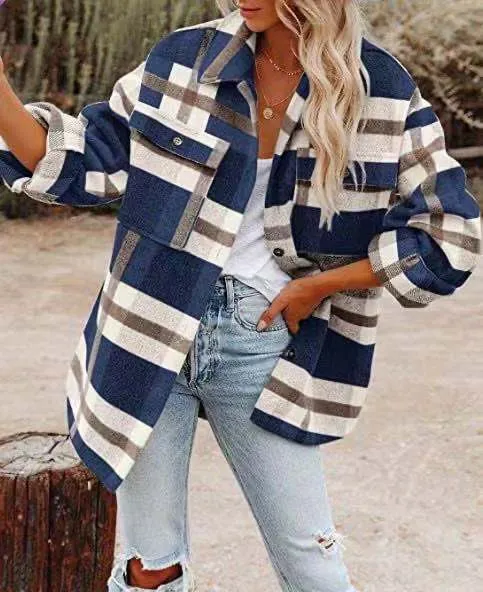 Stunncal Loose Plaid Shirt Coat