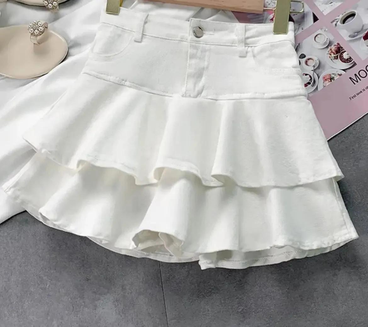 Stylish White Ruffled Skort