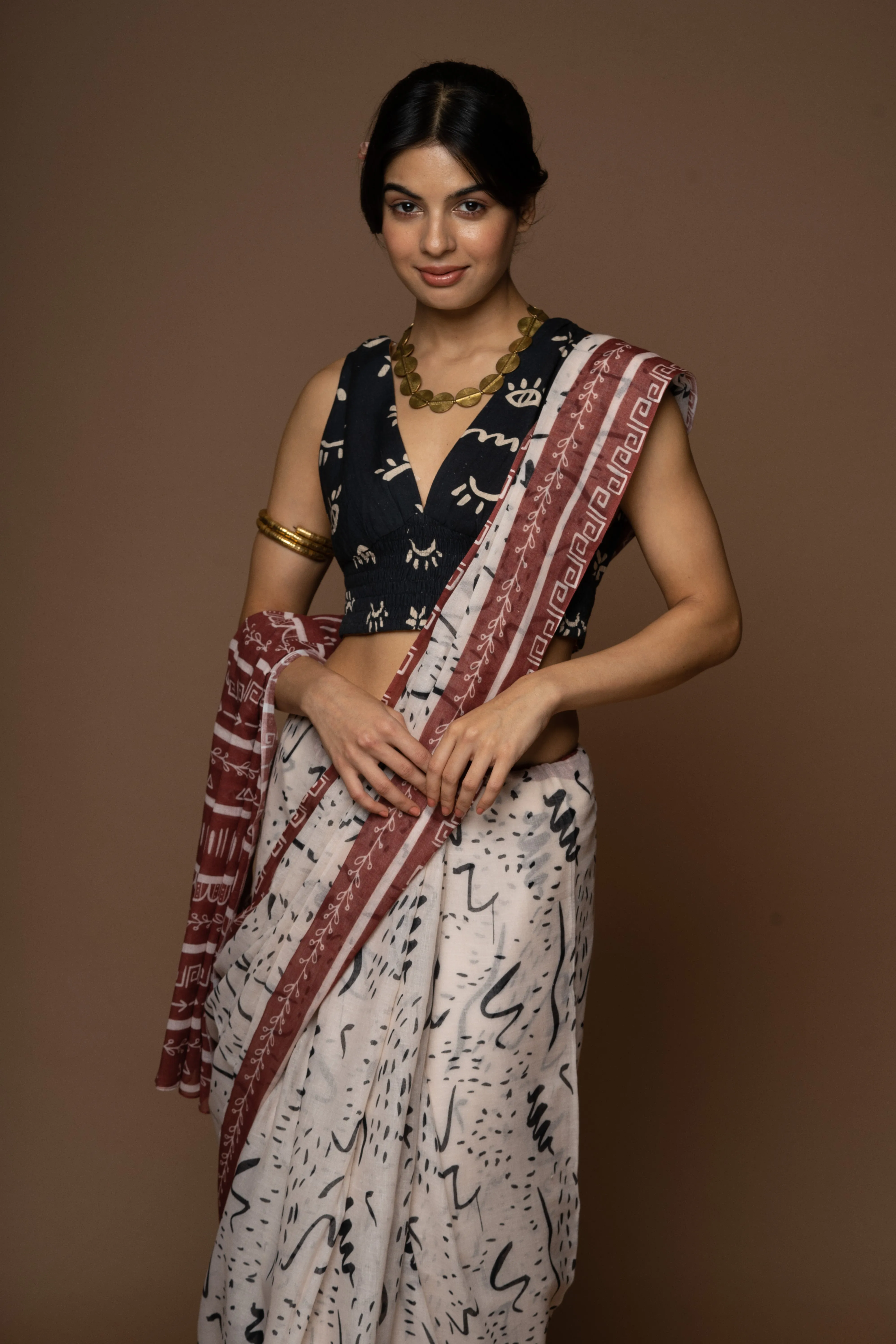 Swaying Scribbles Cotton Sari