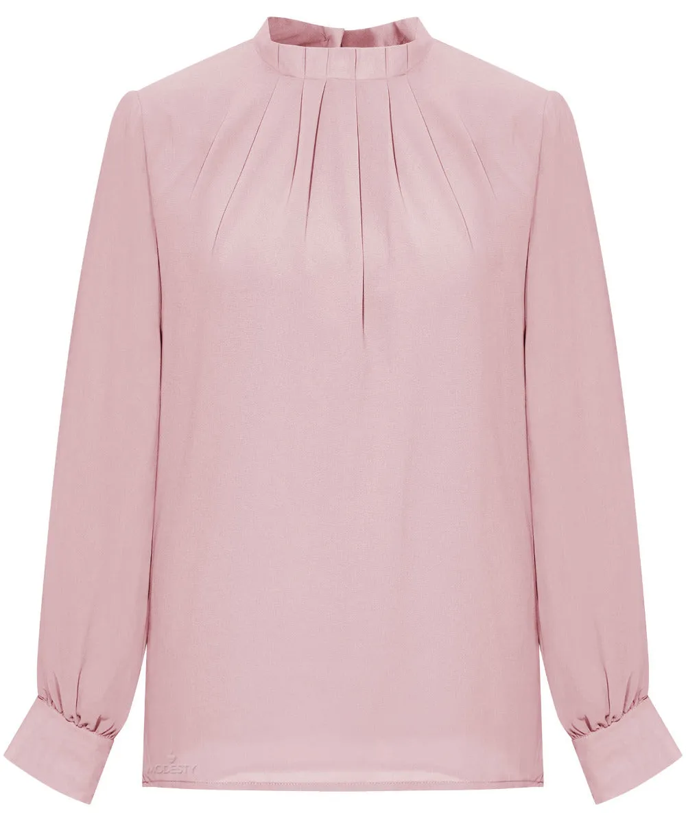 Sweet Pink Ruffle Detail Long Sleeve Cropped Blouse
