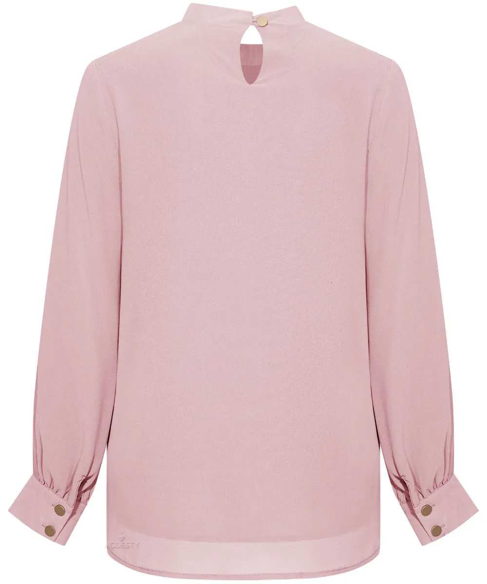 Sweet Pink Ruffle Detail Long Sleeve Cropped Blouse