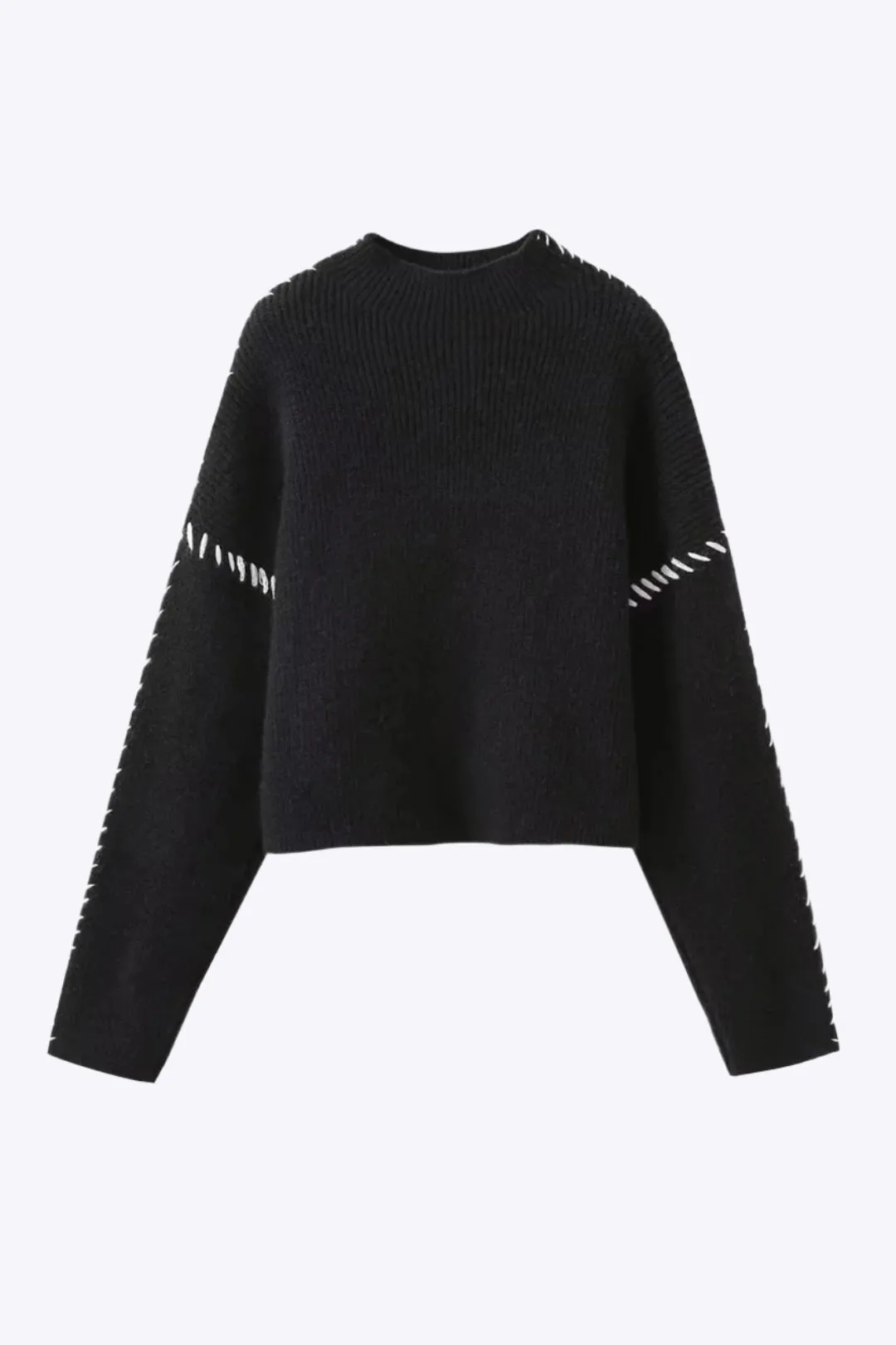 Talia - Contrast Whipstitching Turtleneck Woman's Sweater