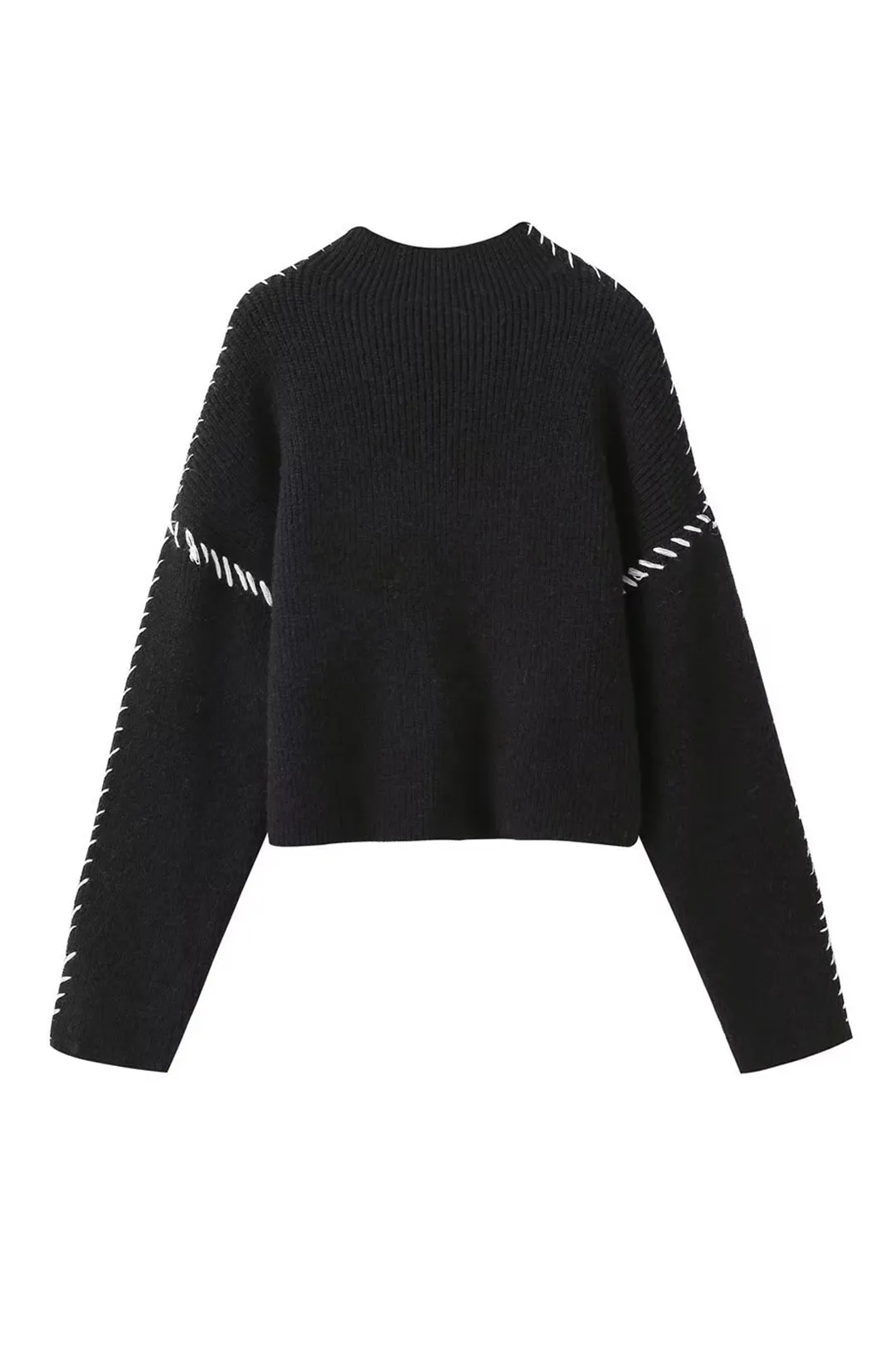 Talia - Contrast Whipstitching Turtleneck Woman's Sweater