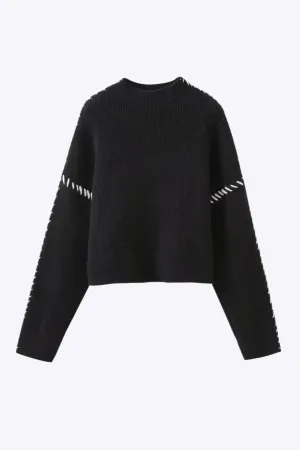 Talia - Contrast Whipstitching Turtleneck Woman's Sweater