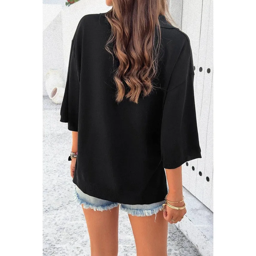 Tami Knit Loose Fit Collar Sweater Black
