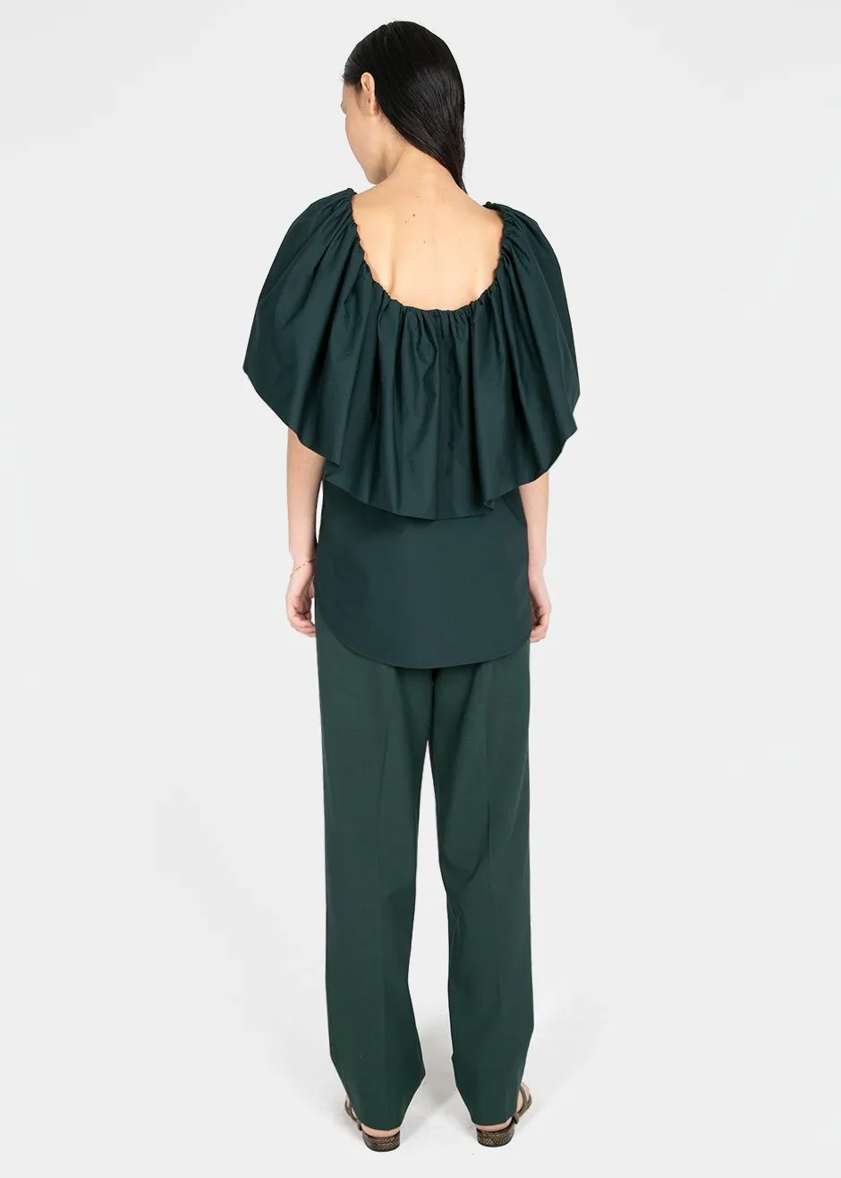 Ter et Bantine Ruffle Top - Dark Bottle Green