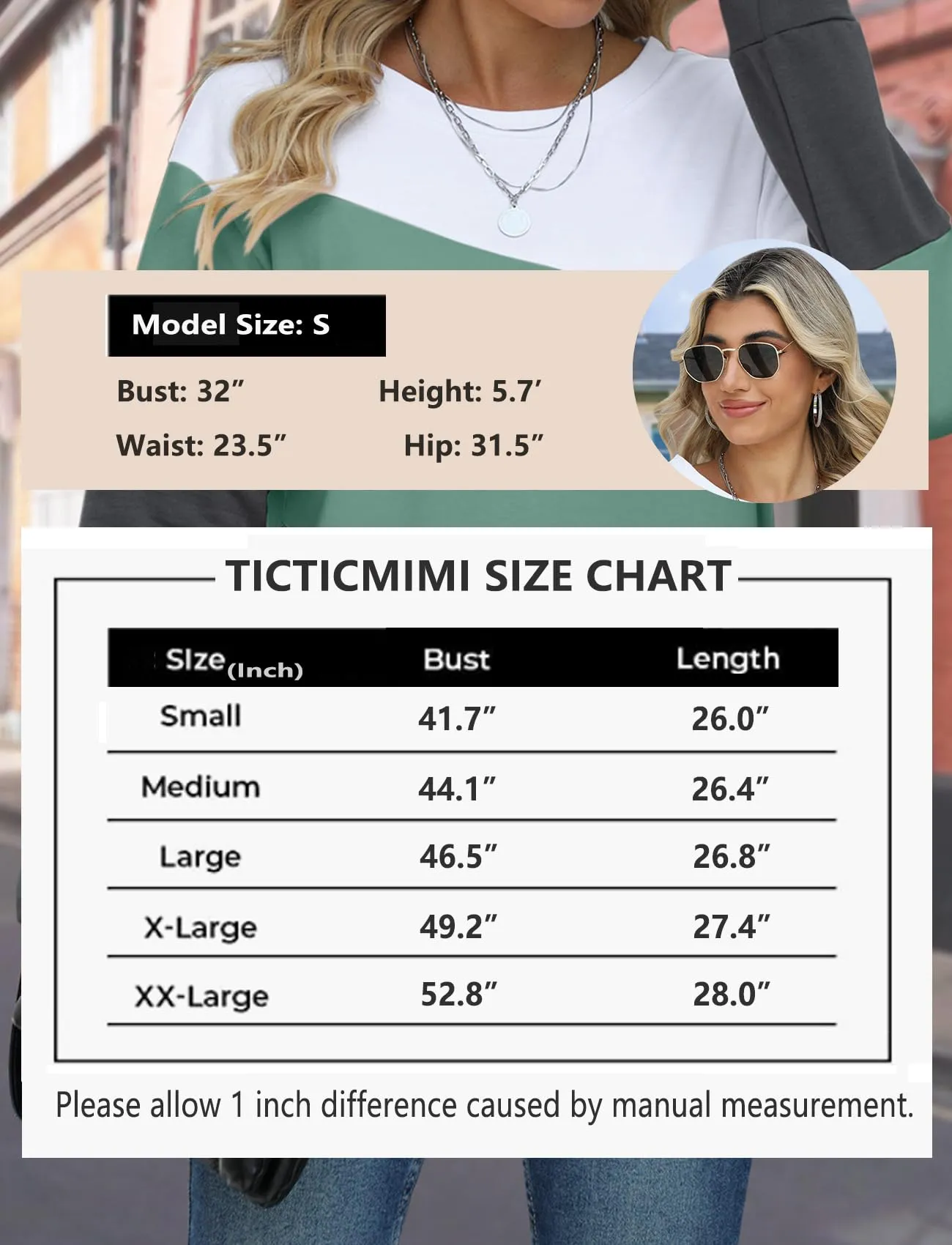 TICTICMIMI Women's Casual Long Sleeve Color Block/Solid Tops Crewneck Sweatshirts Cute Loose Fit Pullover with Pockets