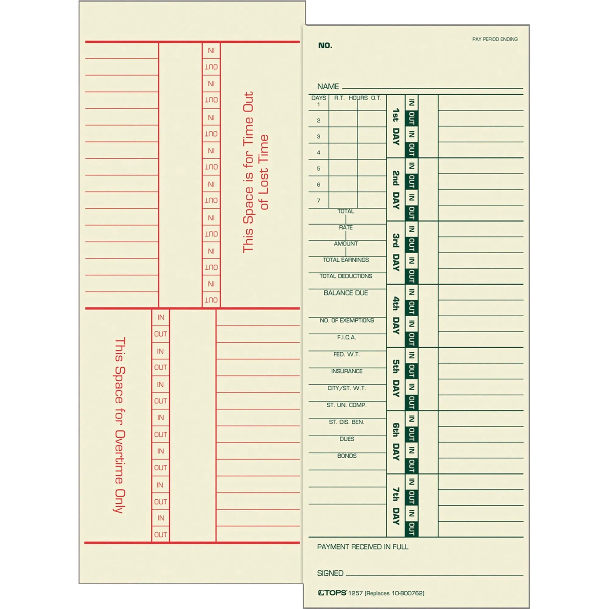 TOPS Numbered Days/Full Payroll Time Cards