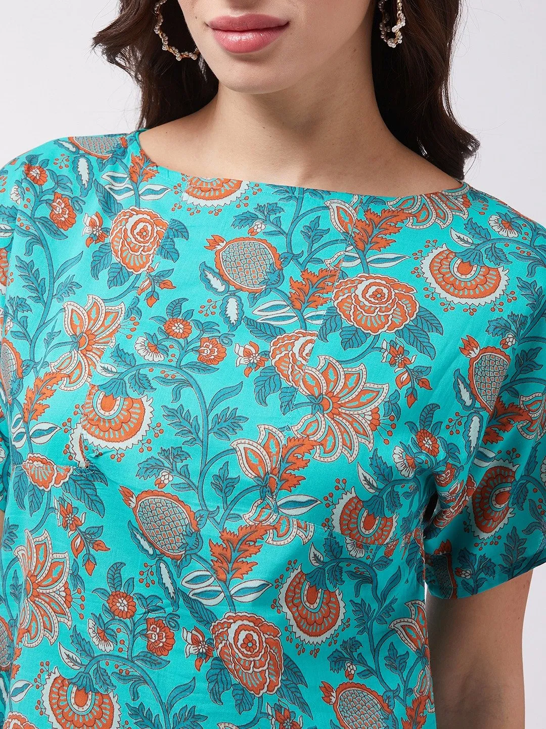 Turquoise Orange Print Top