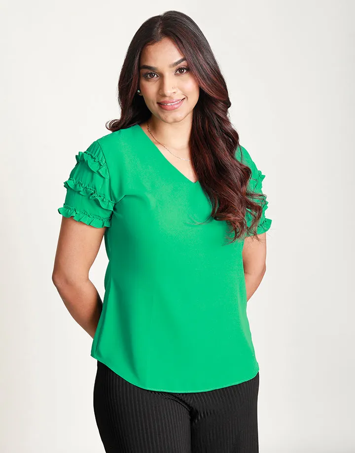 V-Neck Blouse with Ruffled Sleeves