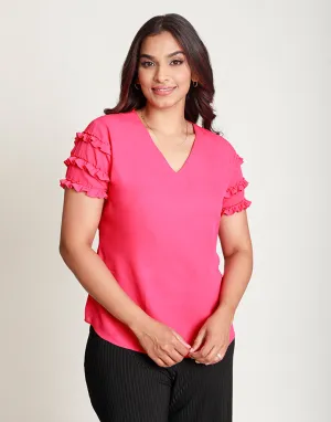 V-Neck Blouse with Ruffled Sleeves