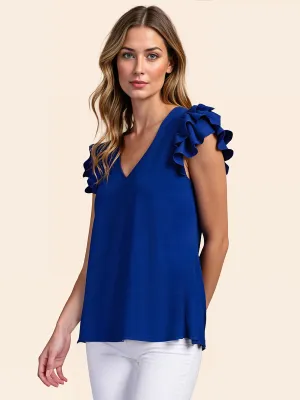 V Neck Ruffle Sleeve Top