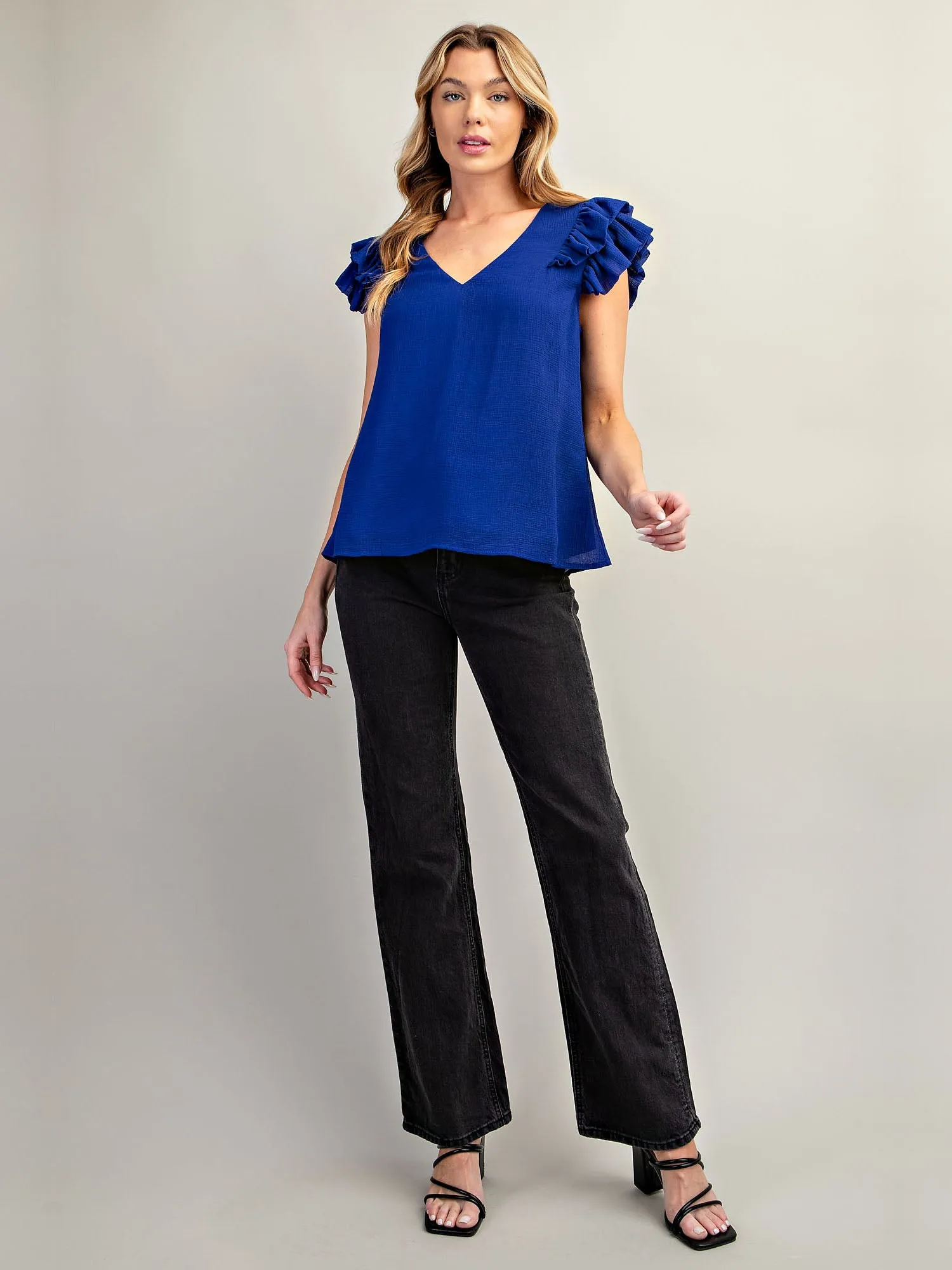 V Neck Ruffle Sleeve Top