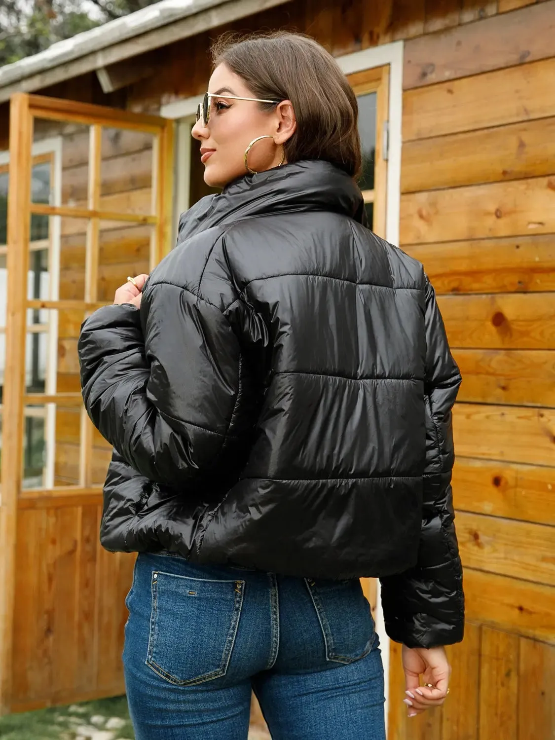 'Vespera' Faux Leather Puffer Jacket