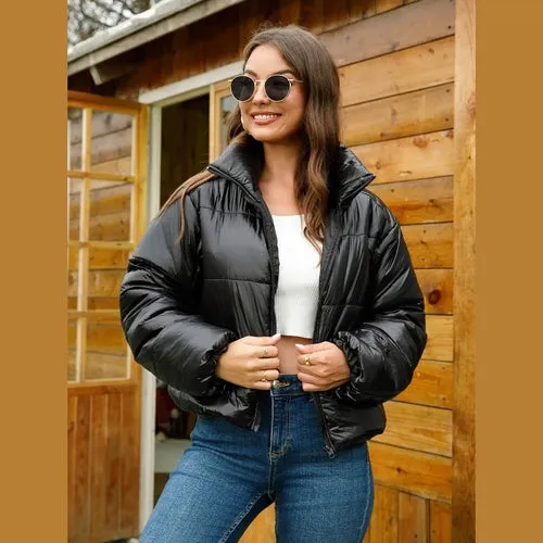 'Vespera' Faux Leather Puffer Jacket