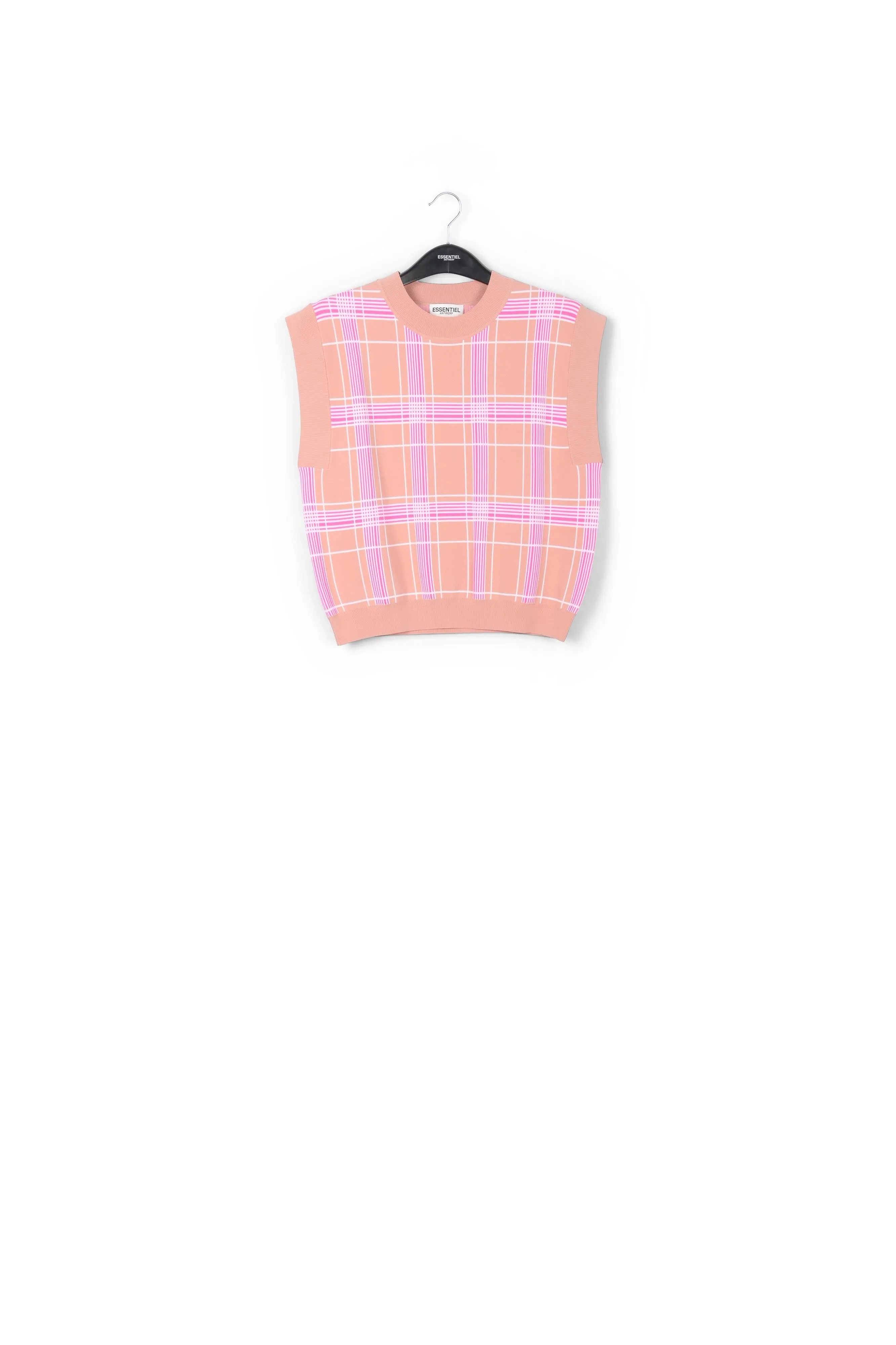 Vintage pink sleeveless knitted top with check motif