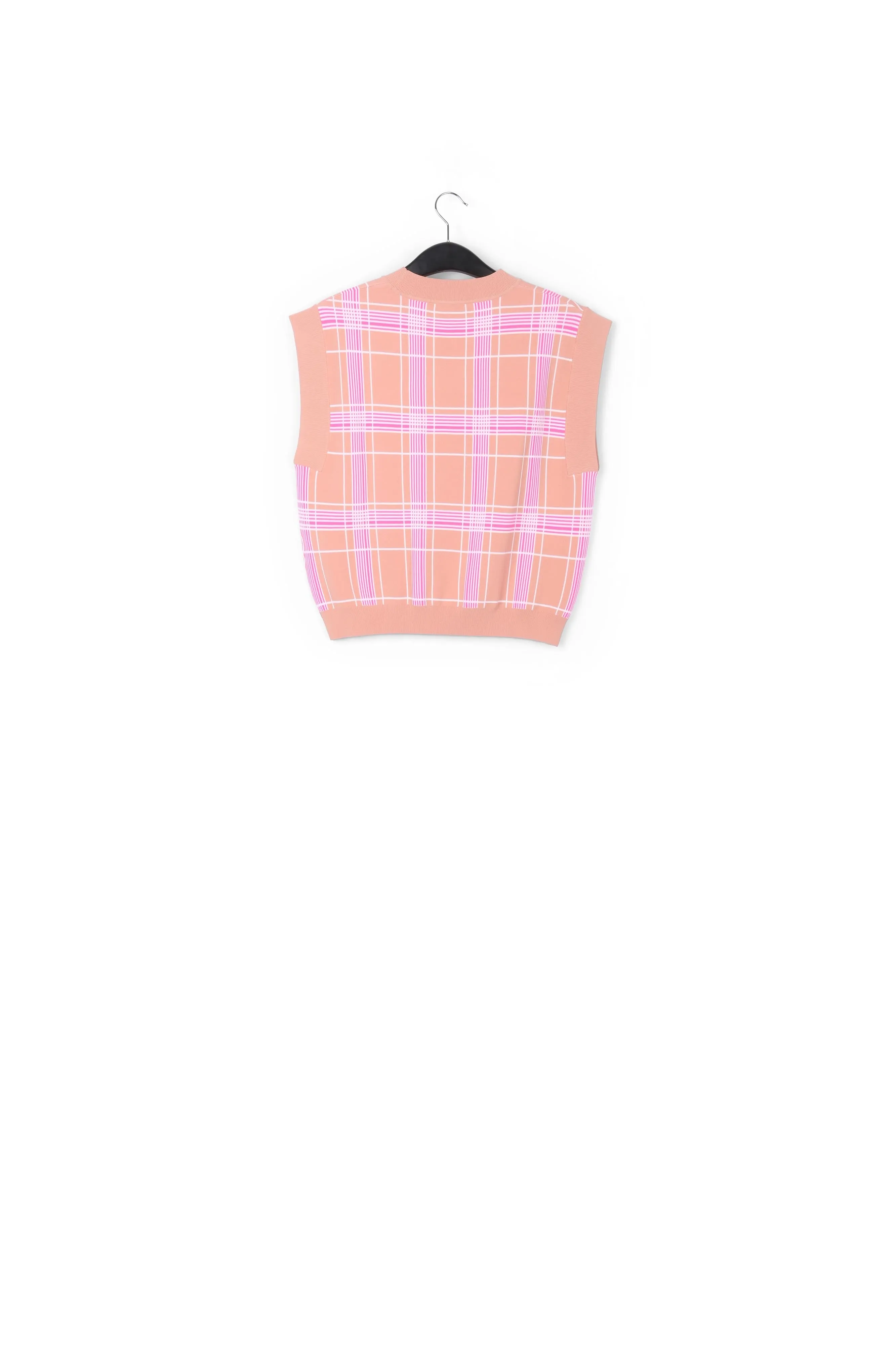 Vintage pink sleeveless knitted top with check motif