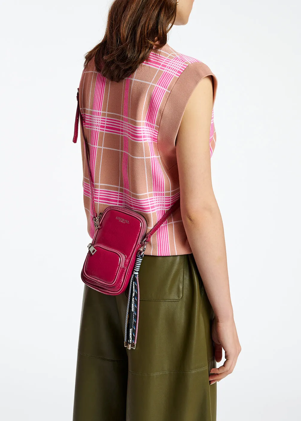 Vintage pink sleeveless knitted top with check motif