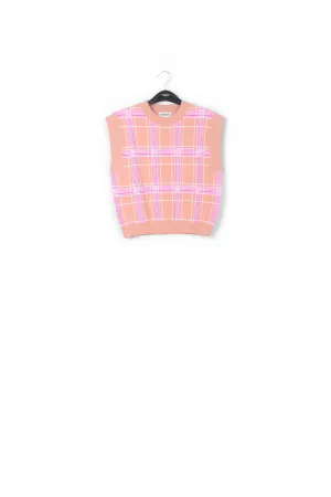Vintage pink sleeveless knitted top with check motif