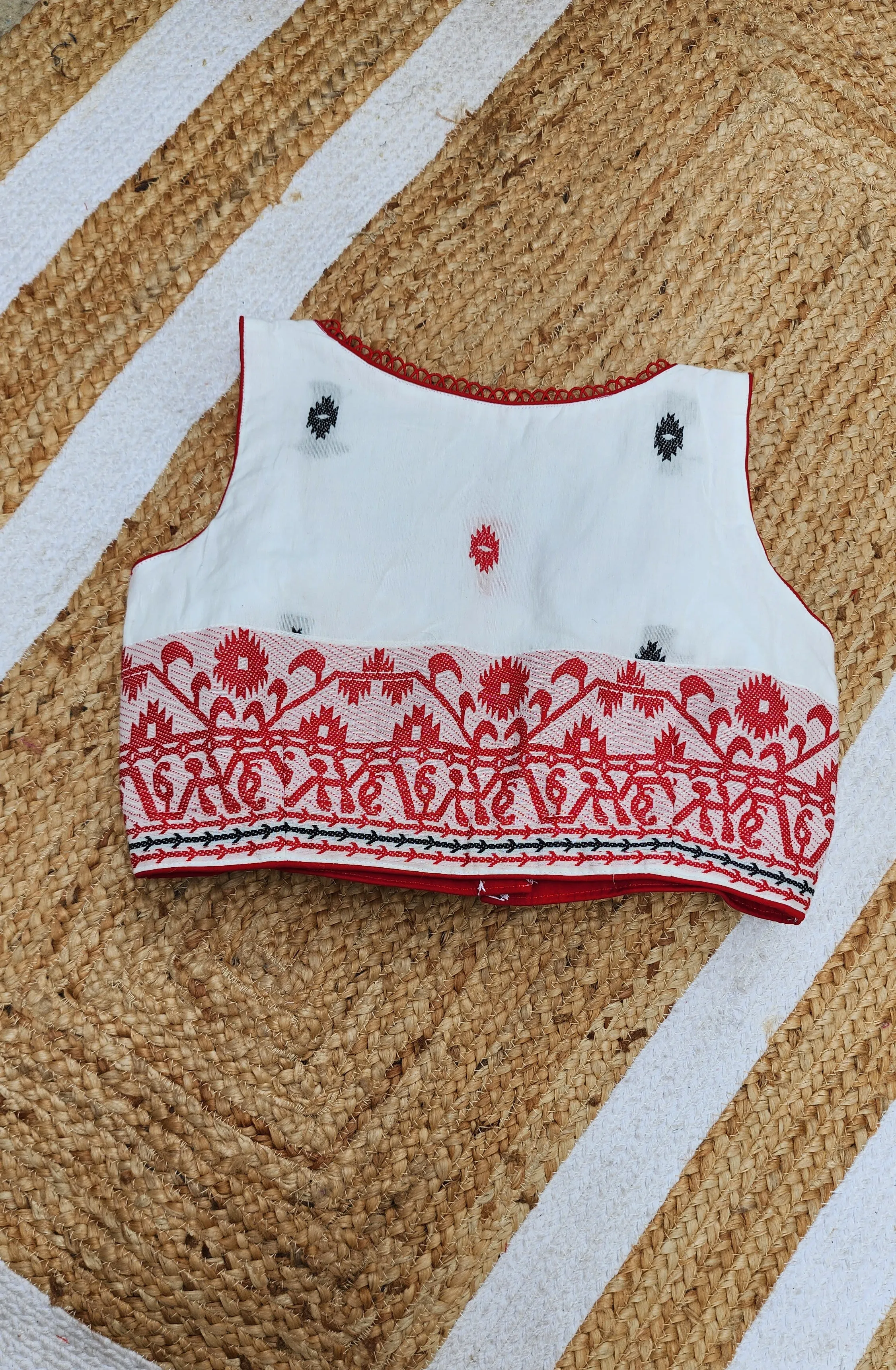 White Jamdani Sleeveless Blouse