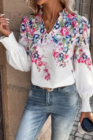 White Notched Neck Lantern Sleeve Blouse 7/22/24 8501