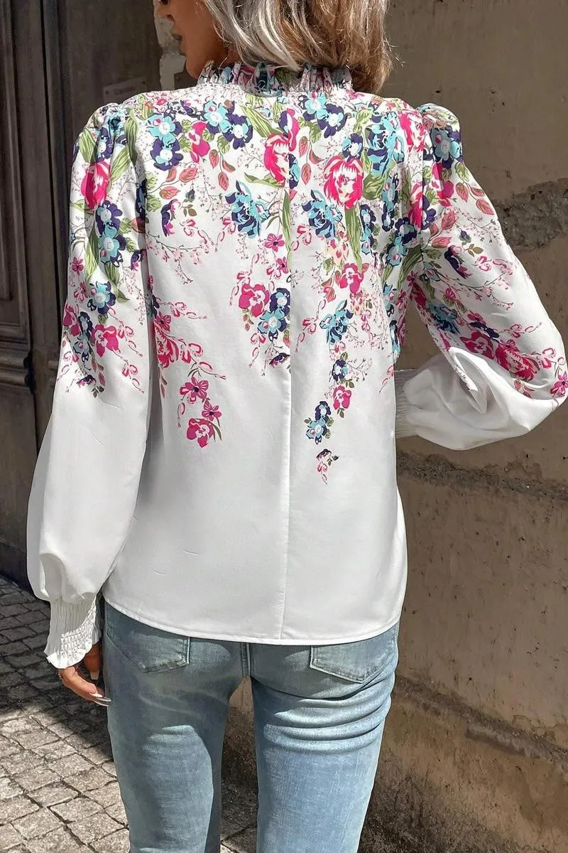White Notched Neck Lantern Sleeve Blouse 7/22/24 8501