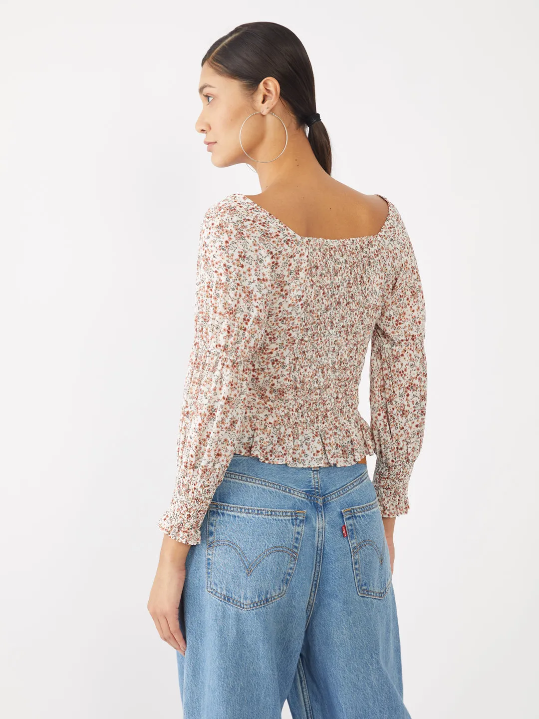 White Printed Ruffled Top
