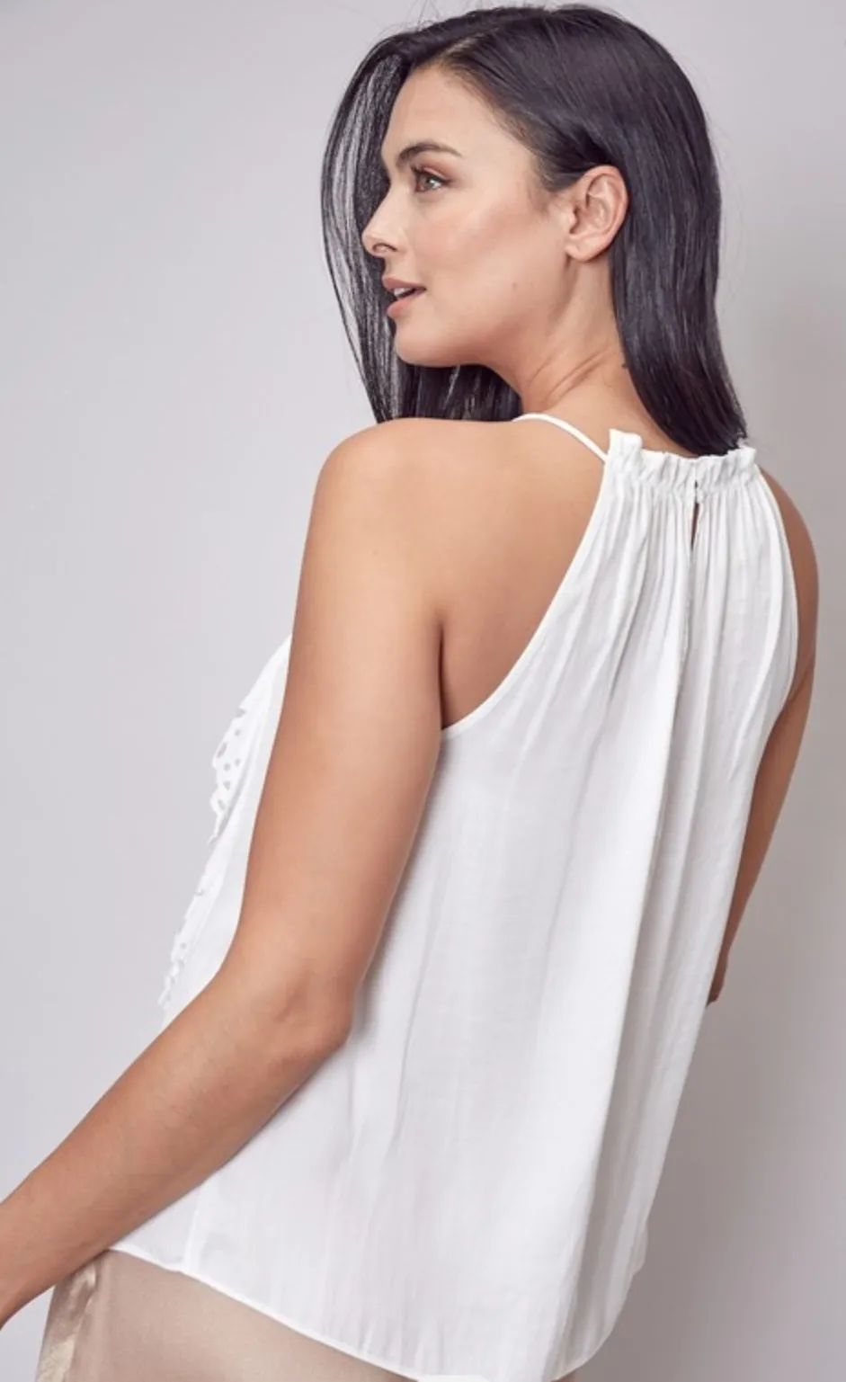 White Ruffle Drawstring Top