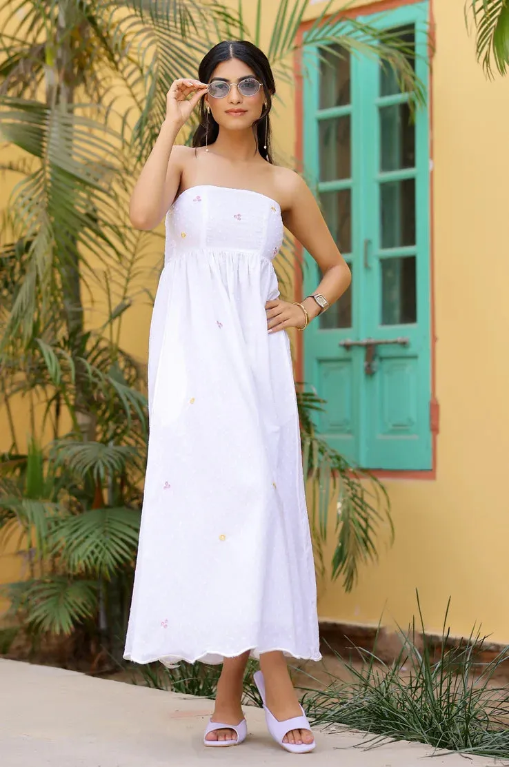 White Tube Embroidered Dress