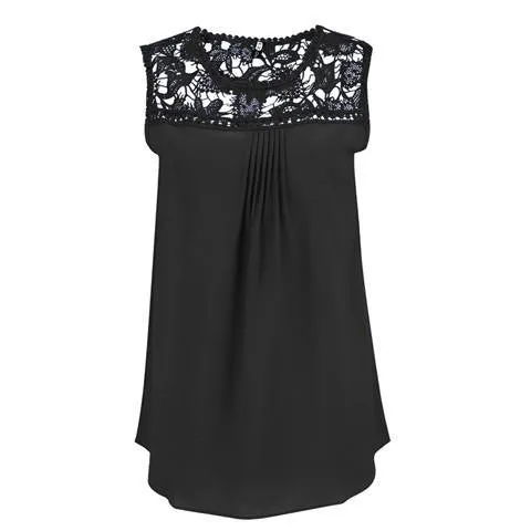 Women Blouses Chiffon Lace Blouse Plus Size Shirt Embroidery Hollow Out Sleeveless Top Casual Tops Shirts