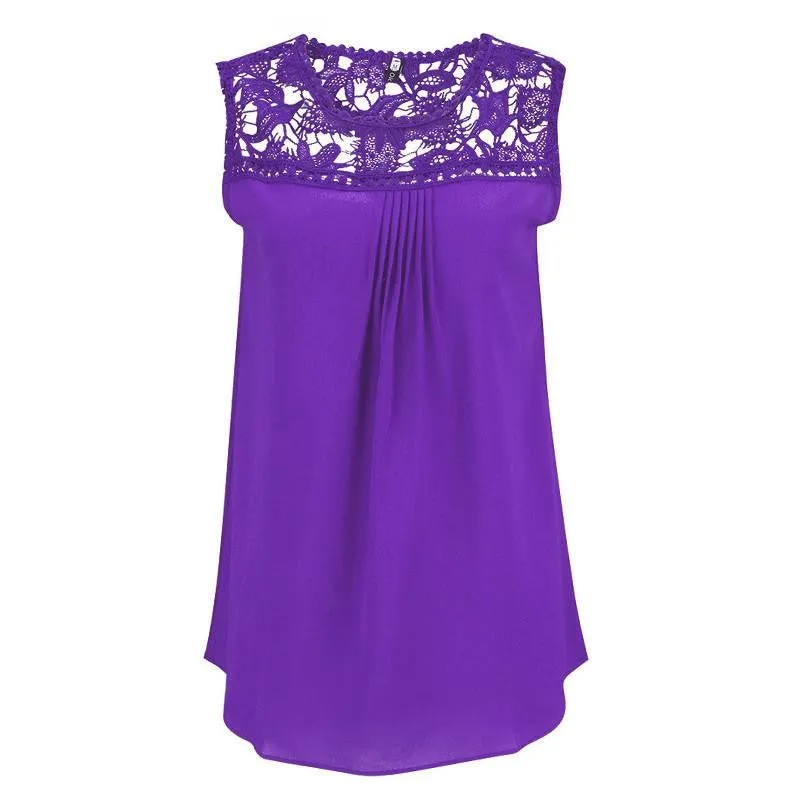 Women Blouses Chiffon Lace Blouse Plus Size Shirt Embroidery Hollow Out Sleeveless Top Casual Tops Shirts