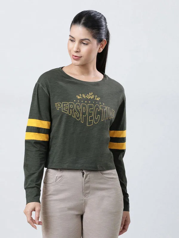 Women Olive Printed Tops & T-Shirts BOUNDLESS TOP-OL