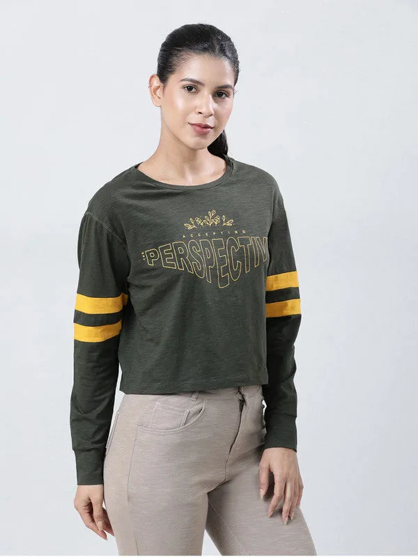 Women Olive Printed Tops & T-Shirts BOUNDLESS TOP-OL