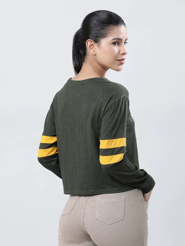 Women Olive Printed Tops & T-Shirts BOUNDLESS TOP-OL