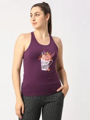 Women Purple Solid Top - Floral Cup Racerback-PU