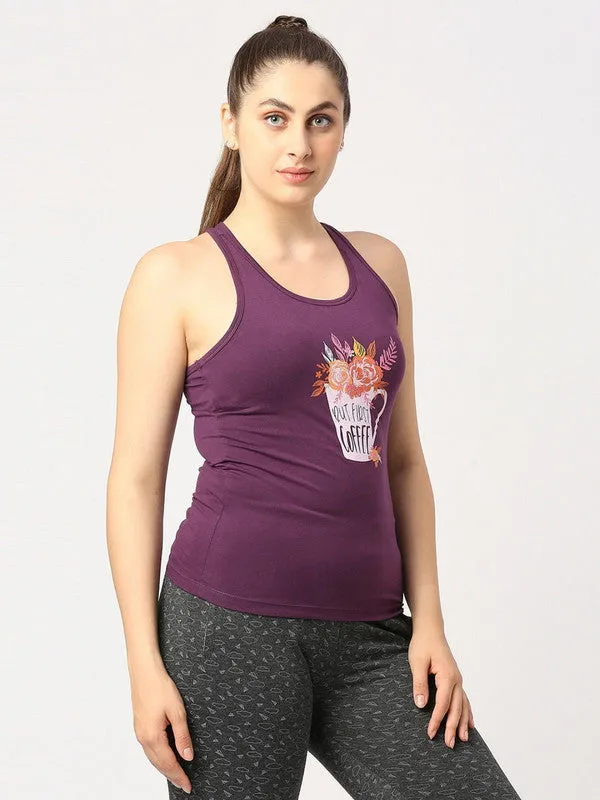 Women Purple Solid Top - Floral Cup Racerback-PU
