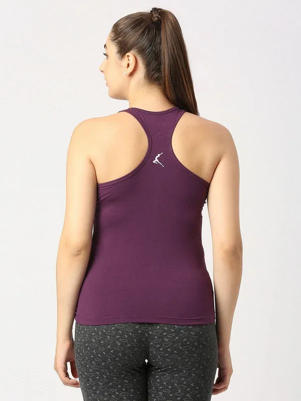Women Purple Solid Top - Floral Cup Racerback-PU