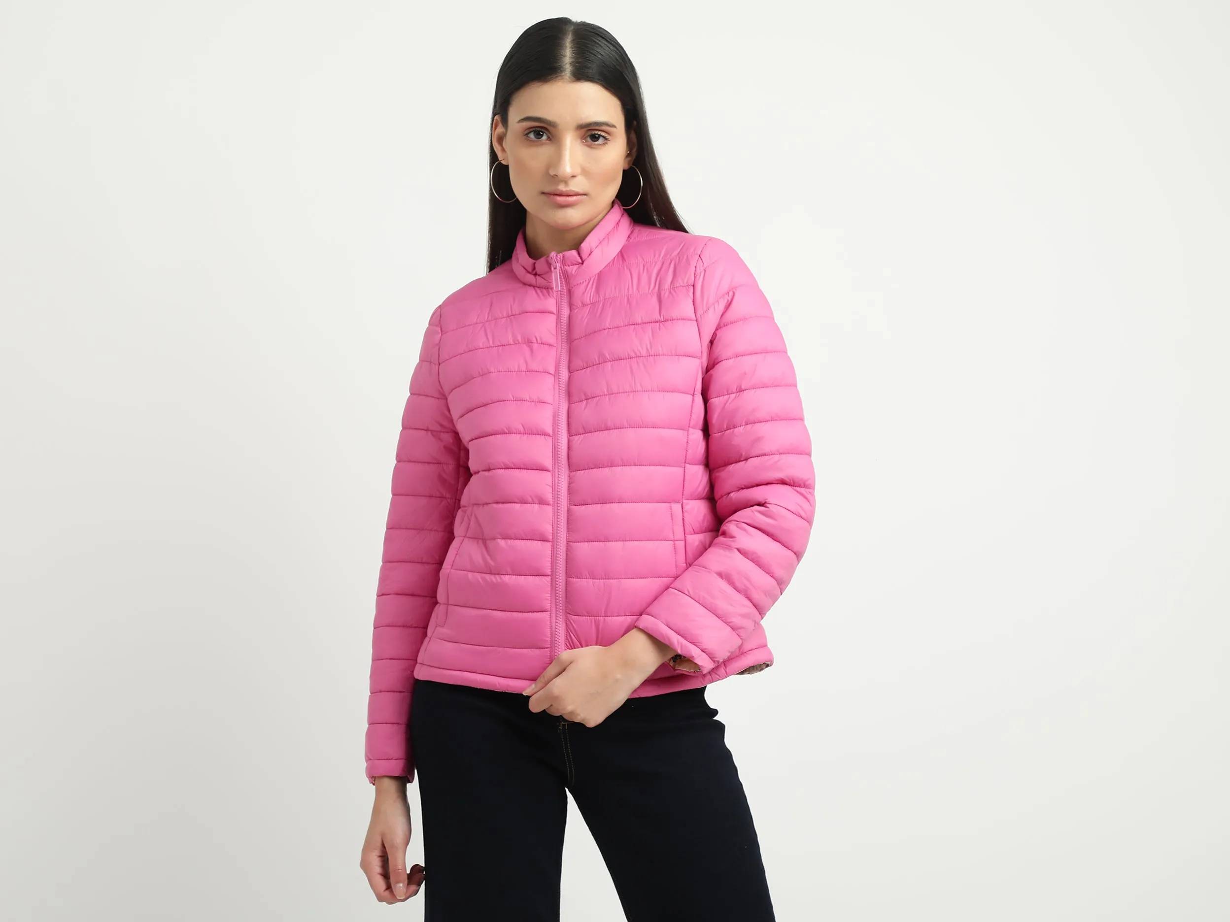 Women Quilted High Neck Reversible Jacket