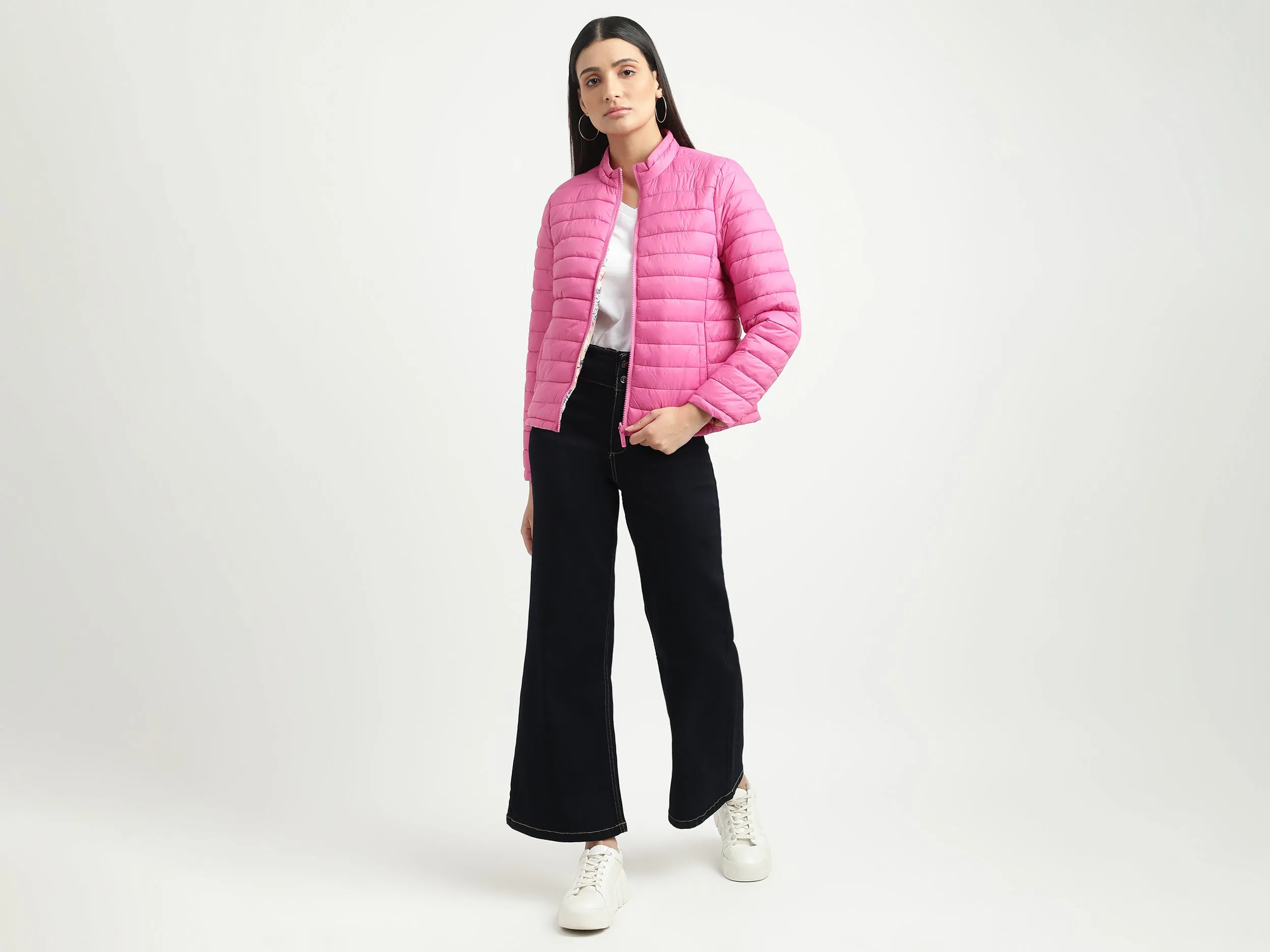 Women Quilted High Neck Reversible Jacket