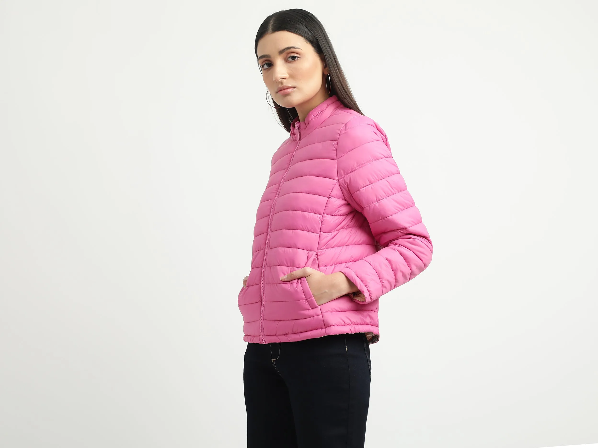 Women Quilted High Neck Reversible Jacket
