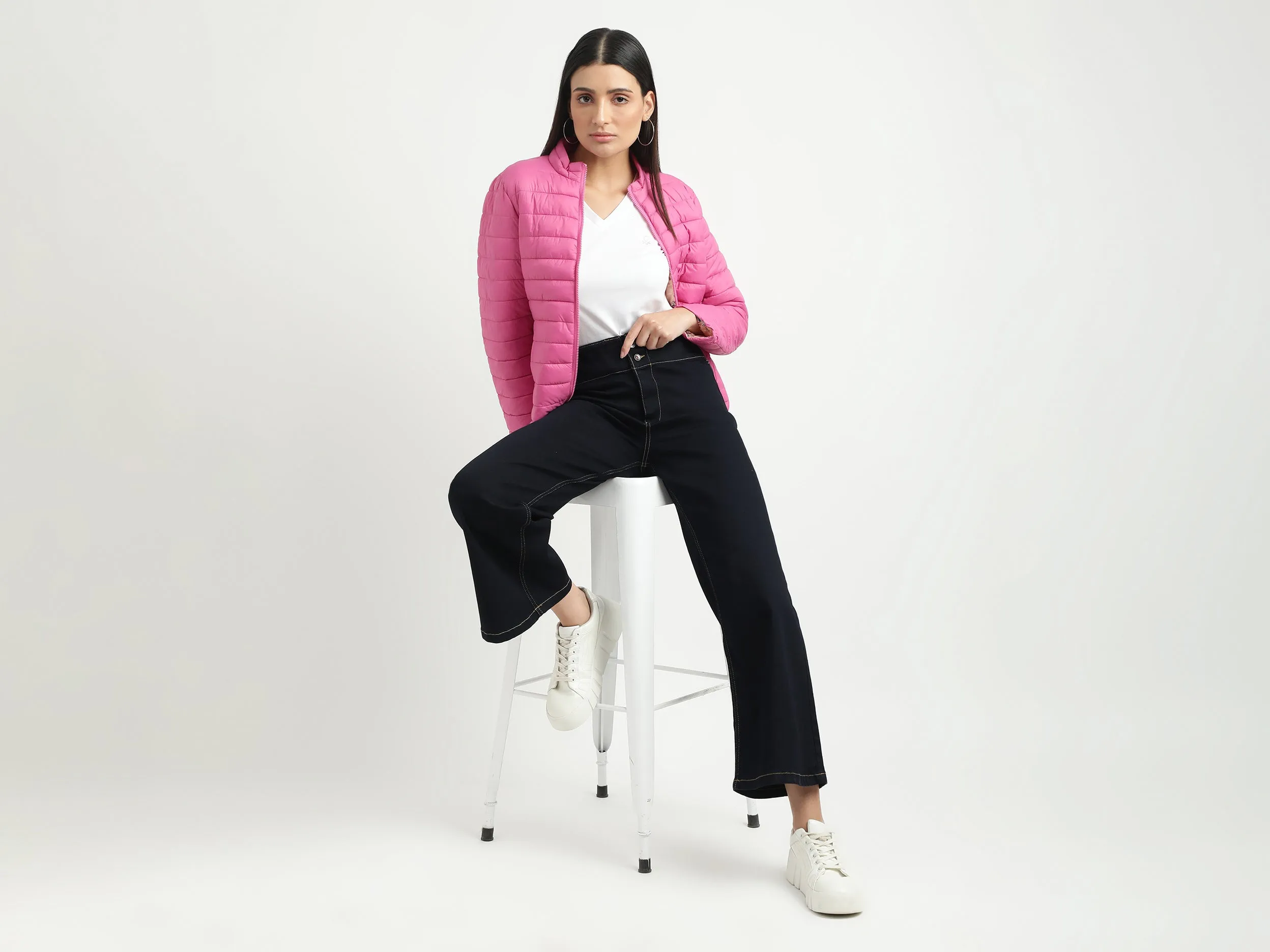 Women Quilted High Neck Reversible Jacket
