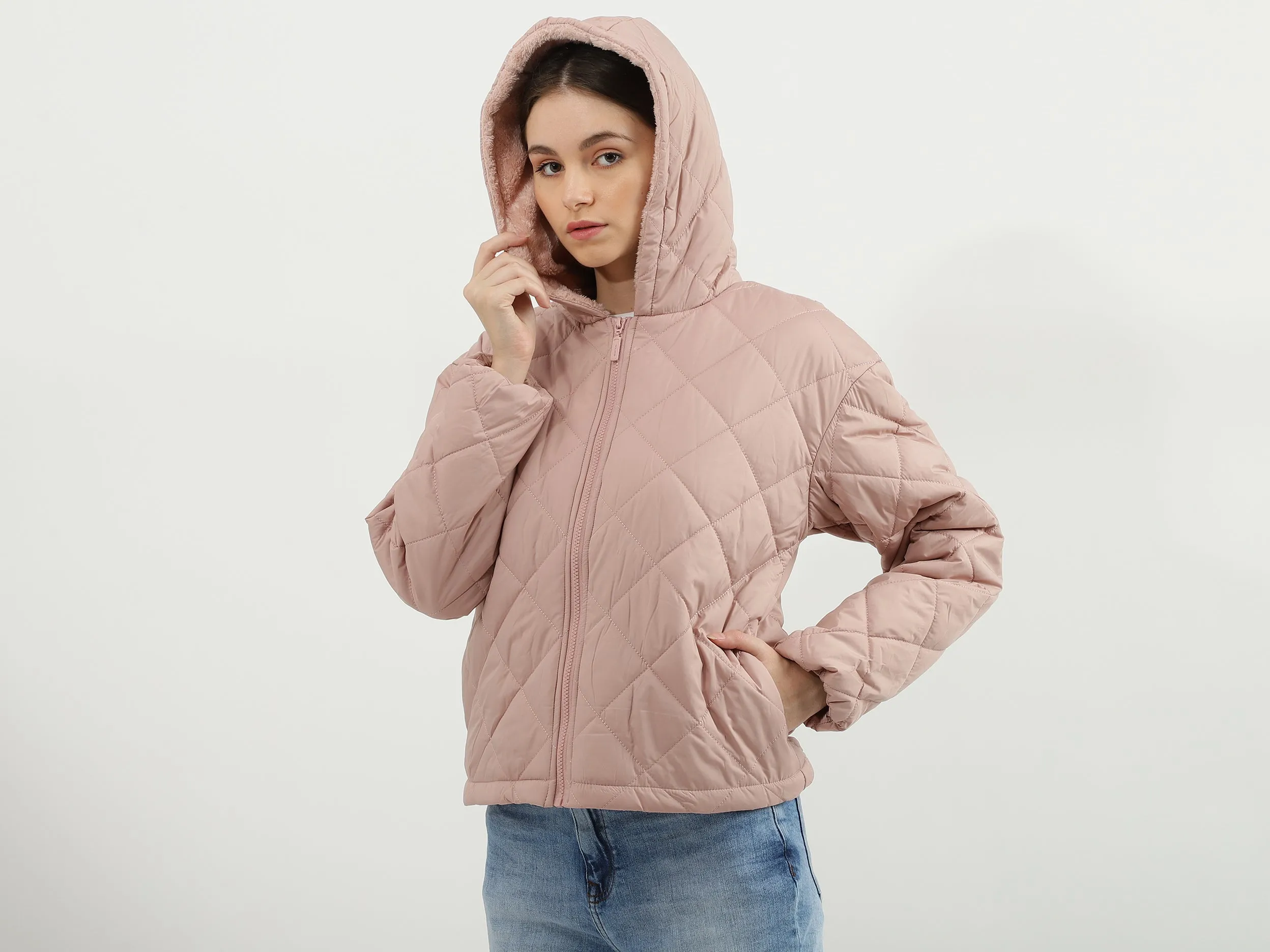 Women Quilted Hooded Neck Jacket