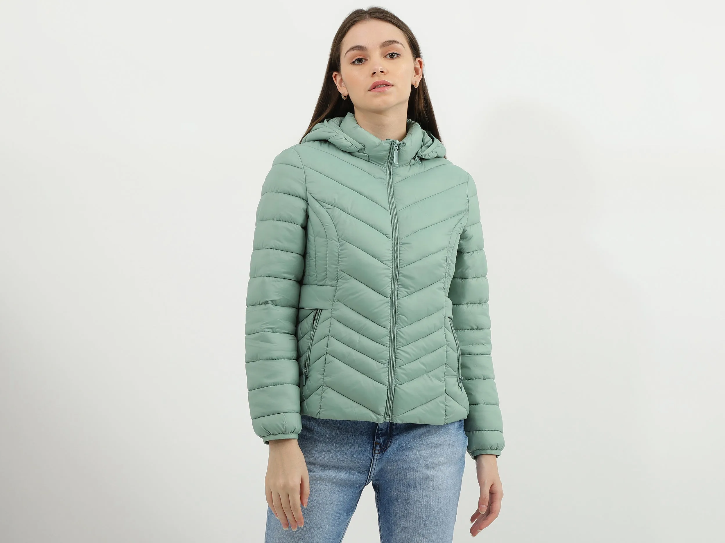 Women Quilted Hooded Neck Jacket