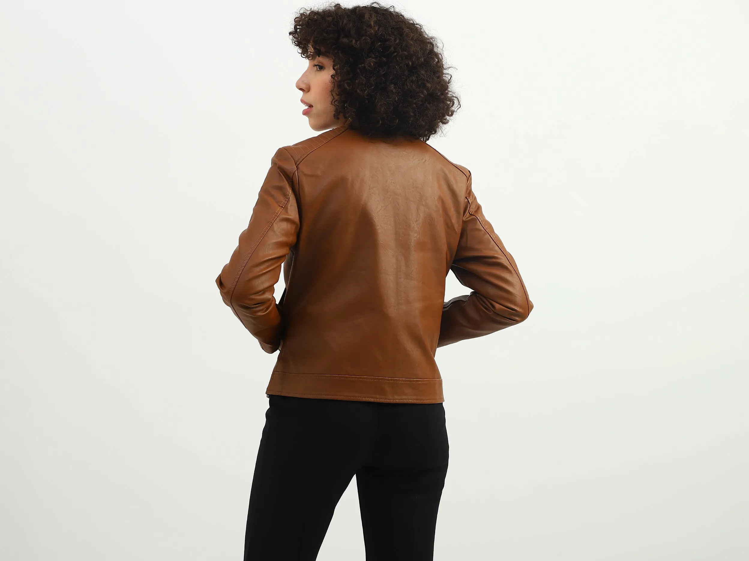 Women Solid Band Collar Jacket