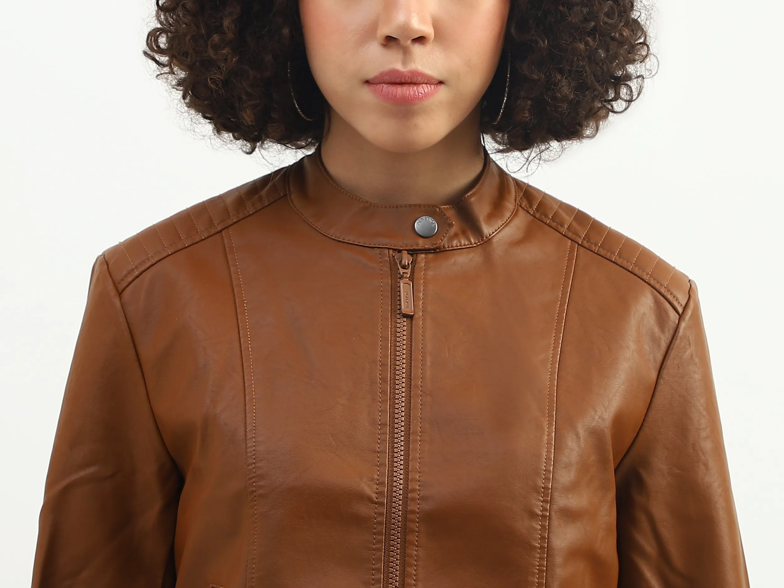 Women Solid Band Collar Jacket